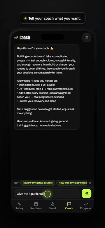 Building a routine by chatting with the AI coach
